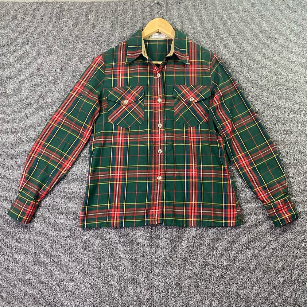 Vintage 70s Jones New York Multicolor Plaid Shirt Preppy Rare Western Women's 12